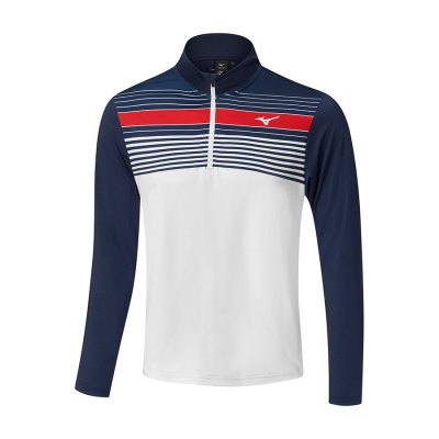 Camisa Mizuno BRZ Elite ST 1/4 Zip Hombre - Azul Marino / Blancos - Chile M560KTIQHV